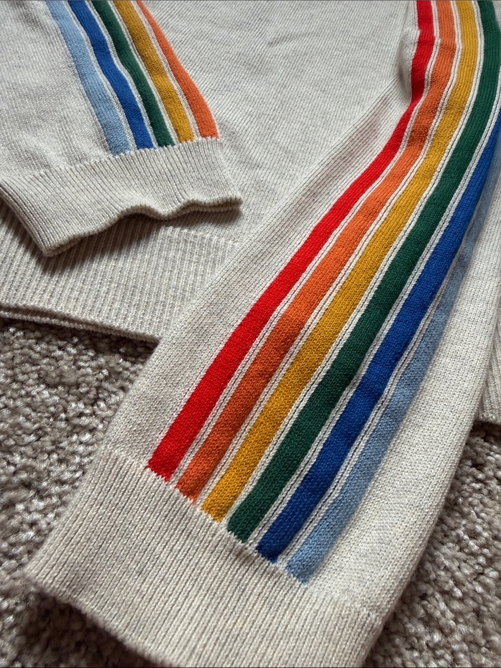 Outerknown Cream Crewneck Sweater with Rainbow Stripe Detail size Small - Picture 5 of 6